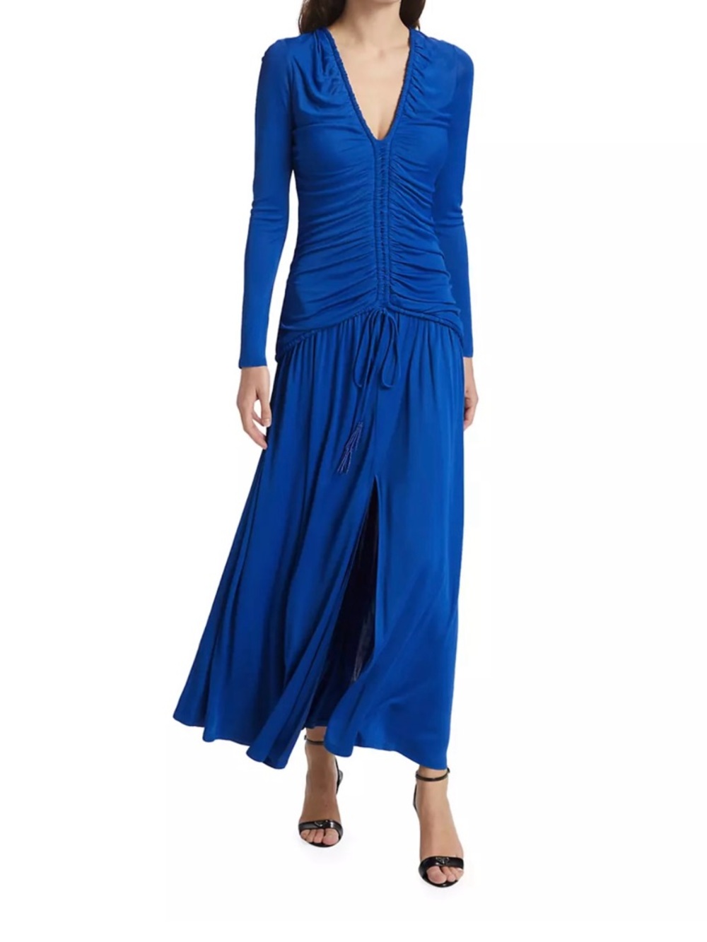 FARM Rio Royal Blue Ruched Long Sleeve Maxi Dress